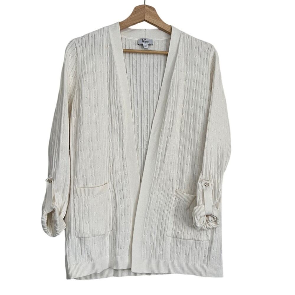 Kim Rogers 100% Cotton White Cardigan Petite Large